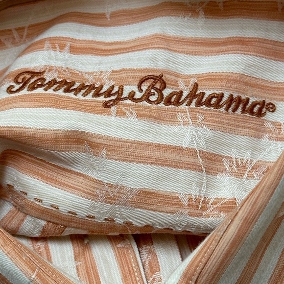 Tommy Bahama Silk Blend Palm Tree Embroidered Striped Button Down Shirt - Picture 4 of 11